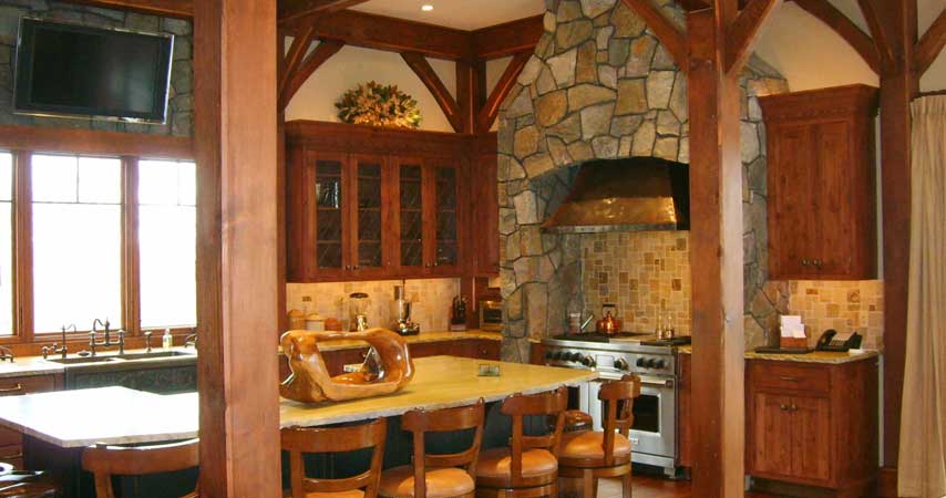 Cherry wood-mode kitchen with granite countertops.